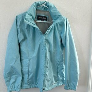 Eddie Bauer Sz XS, Women’s Hooded Rain Jacket, Lt. Turquoise